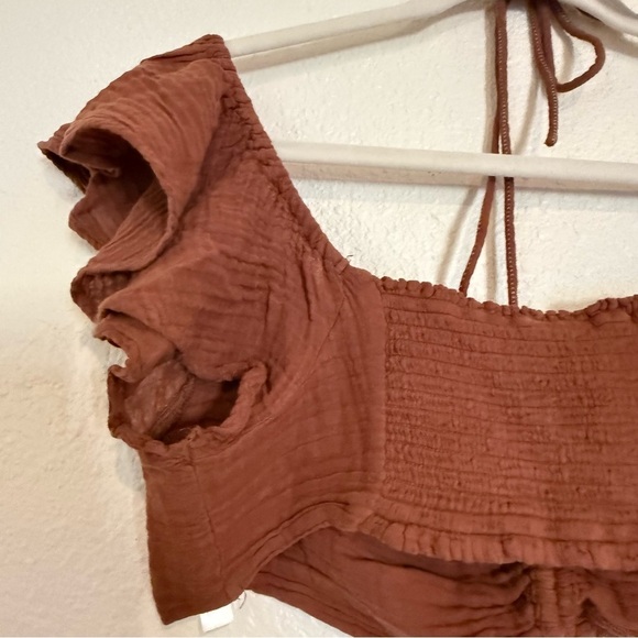 NWT Anthropologie The Jerry Cinched Crop Top Brown Medium - Picture 10 of 11